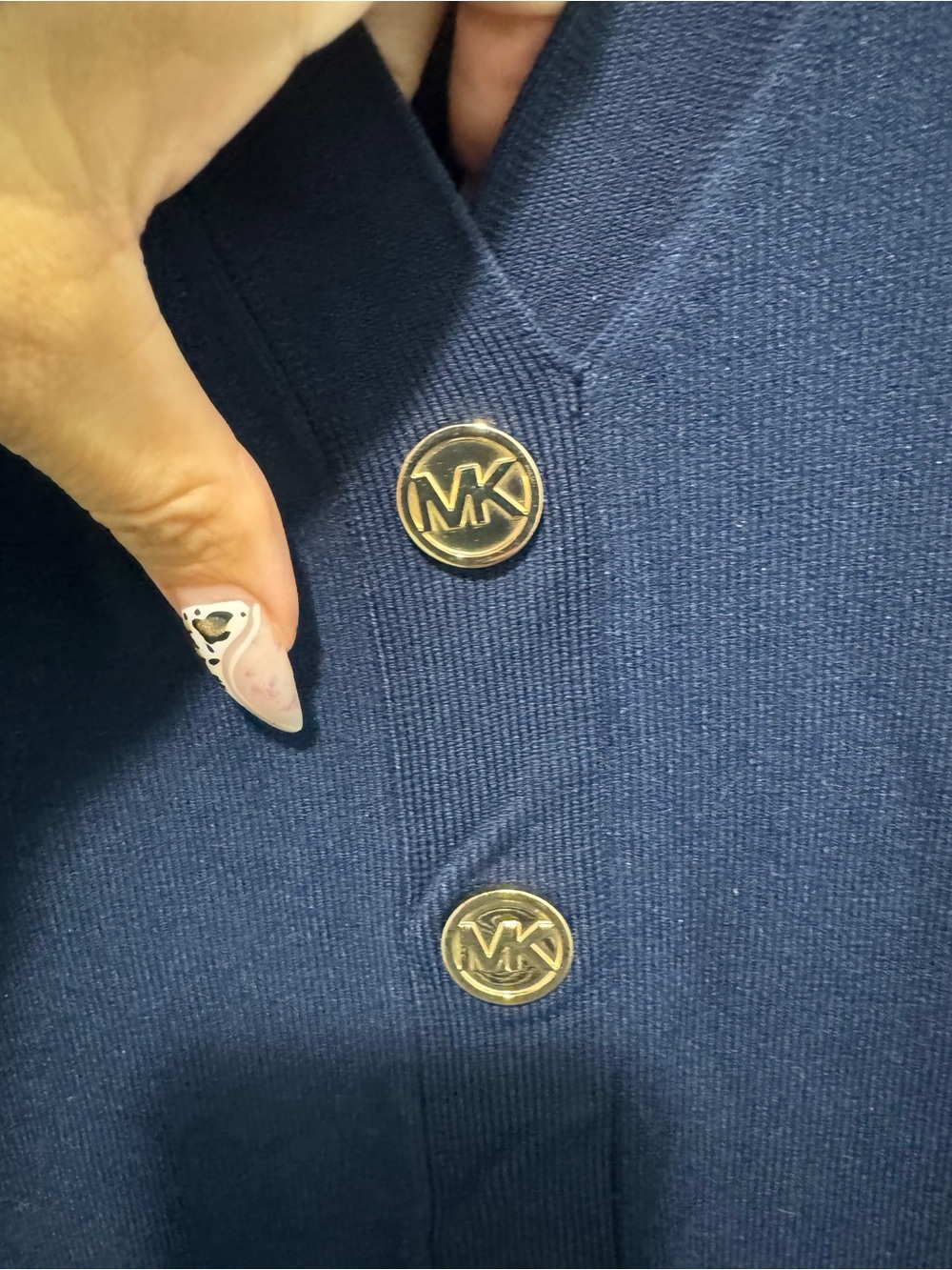 Michael Kors Navy Button-Front V-Neck Midi Dress - Picture 7 of 7